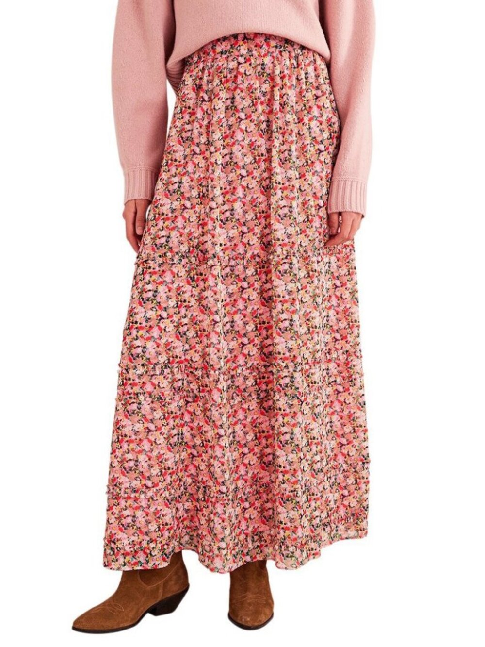 New Boden Floral Chiffon Maxi Skirt Pink 14 $190
